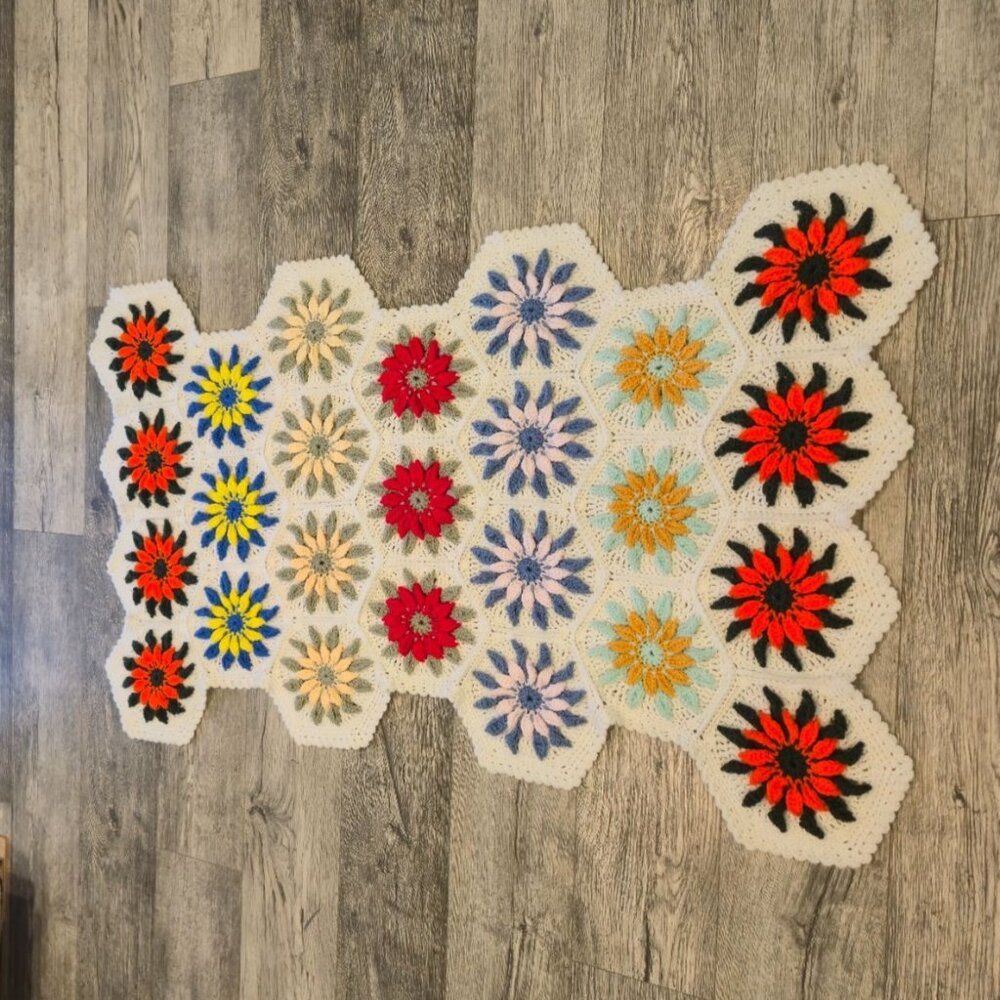 Vintage floral Crocheted Blanket Granny Crochet Throw Afghan lapghan colorful - Picture 8 of 8